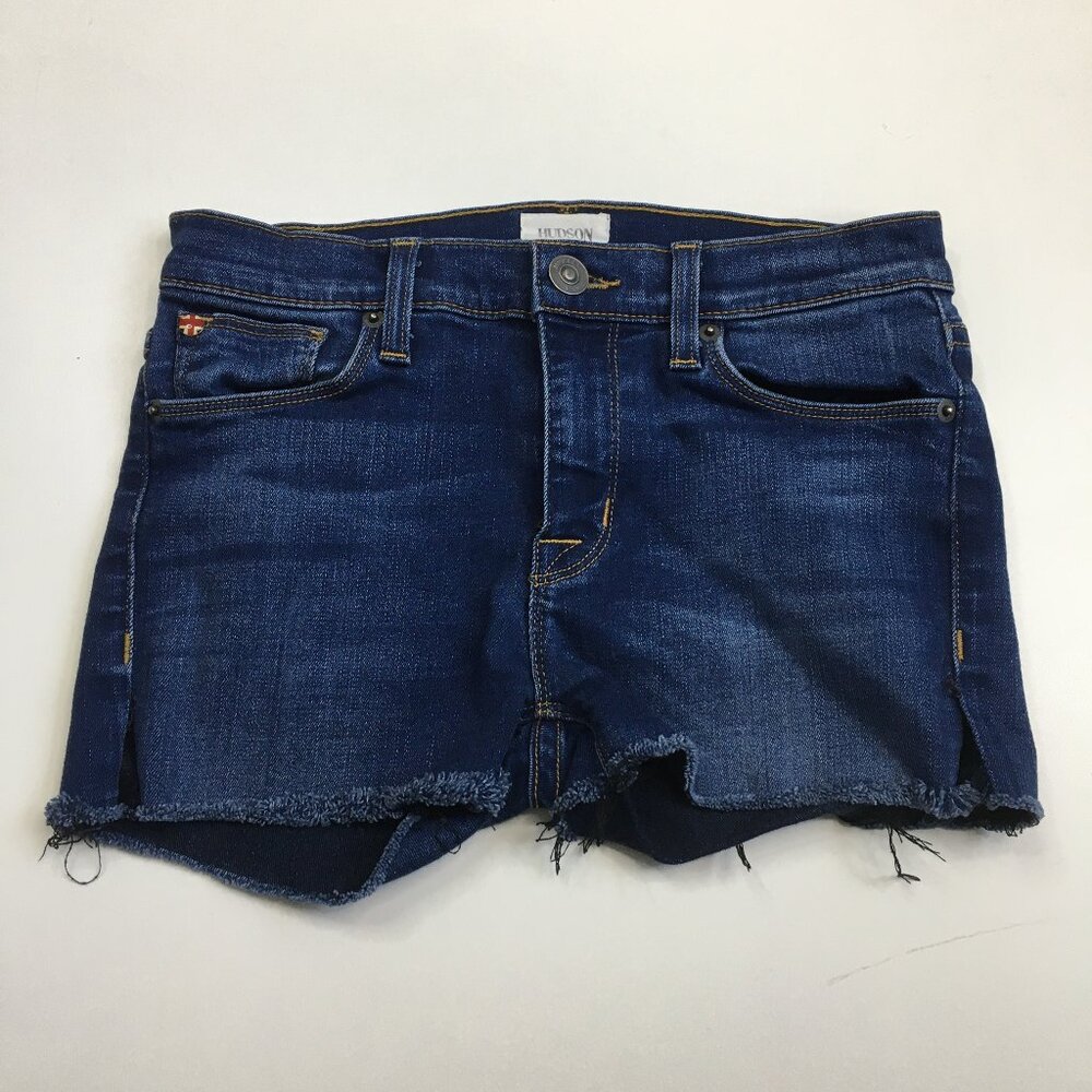 HUDSON Revl Wash TILDA Mid-Rise Cigarette Raw Edge Hem 5 Pocket Denim Shorts
